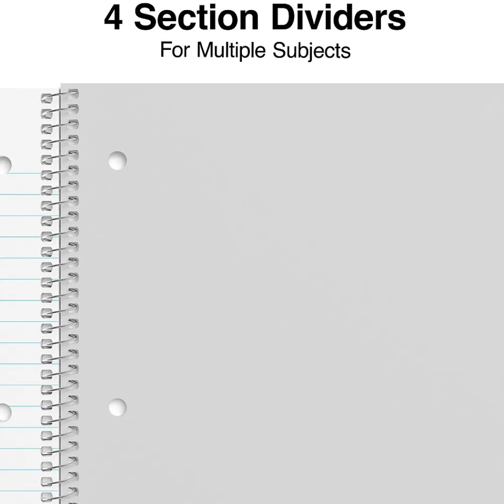 Subject Notebooks|Staples ® 5-Subject Subject Notebooks, 8" x 10.5", Wide Ruled, 200 Sheets, Assorted Colors (52694M)