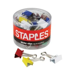 Clips & Fasteners|Staples 0.5"W Binder Clips, Micro, Assorted, 100/Pack (15346)