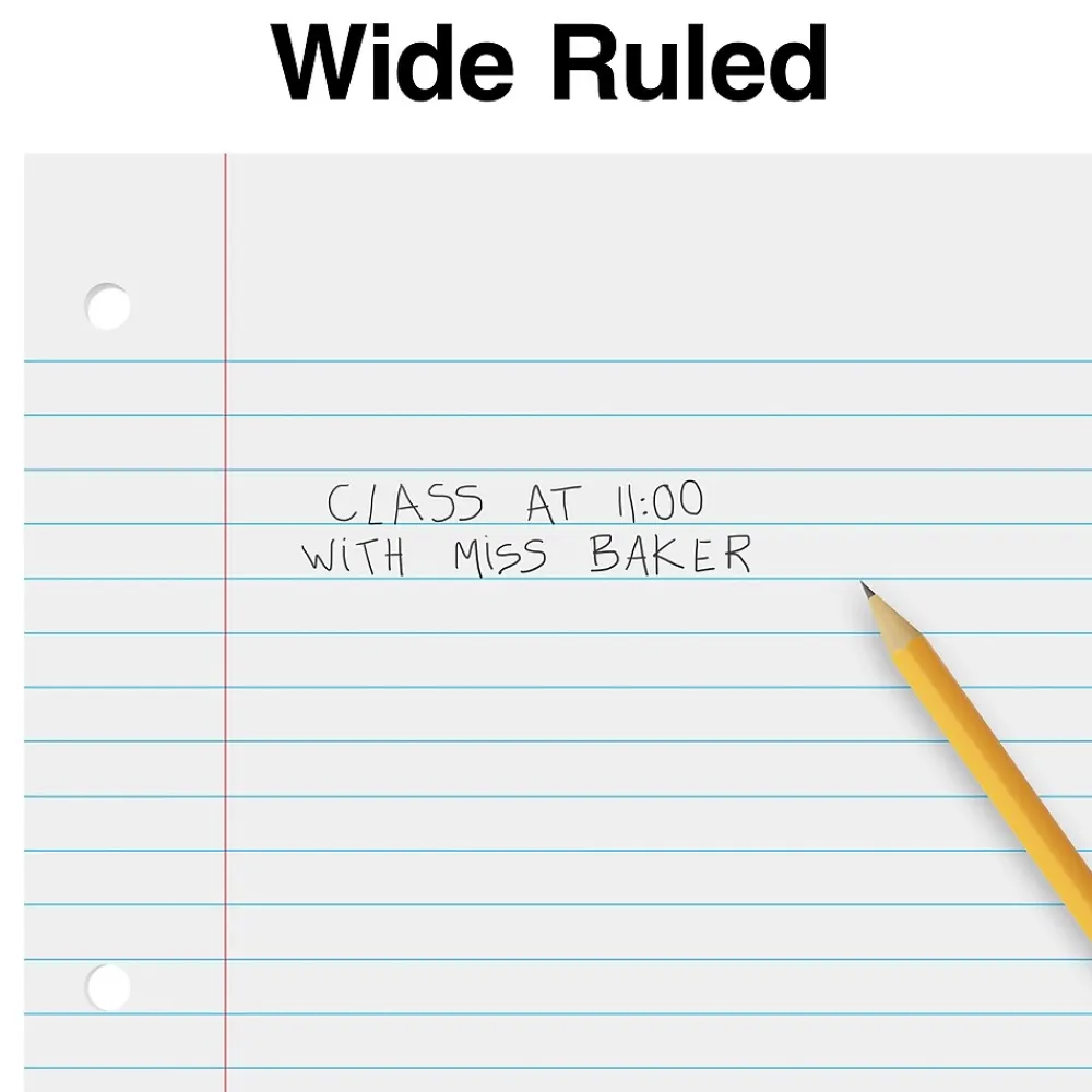 Filler Paper|Staples Wide Ruled Filler Paper, 8" x 10.5", White, 120 Sheets/Pack, 36 Packs/Carton (TR37426)