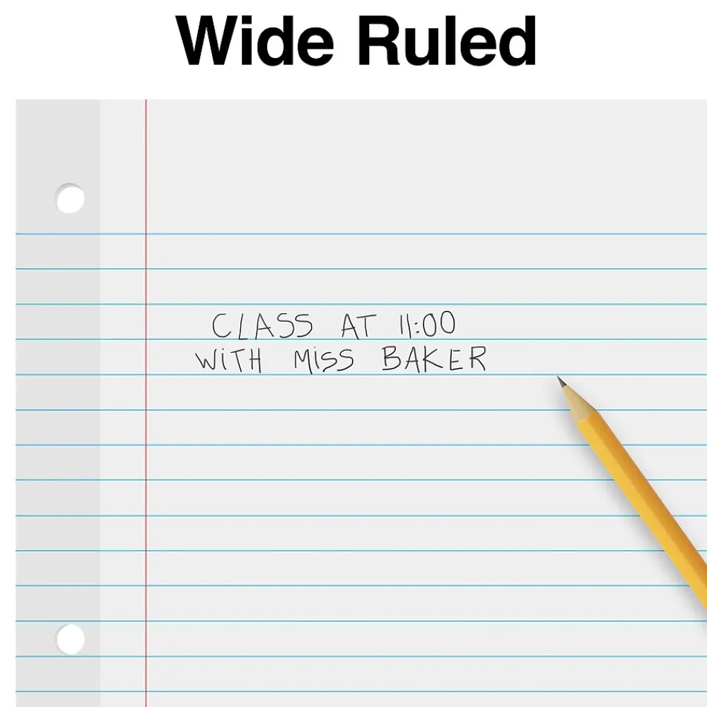 Filler Paper|Staples Wide Ruled Filler Paper, 8" x 10.5", White, 100 Sheets/Pack, 12 Packs/Carton (TR23904)