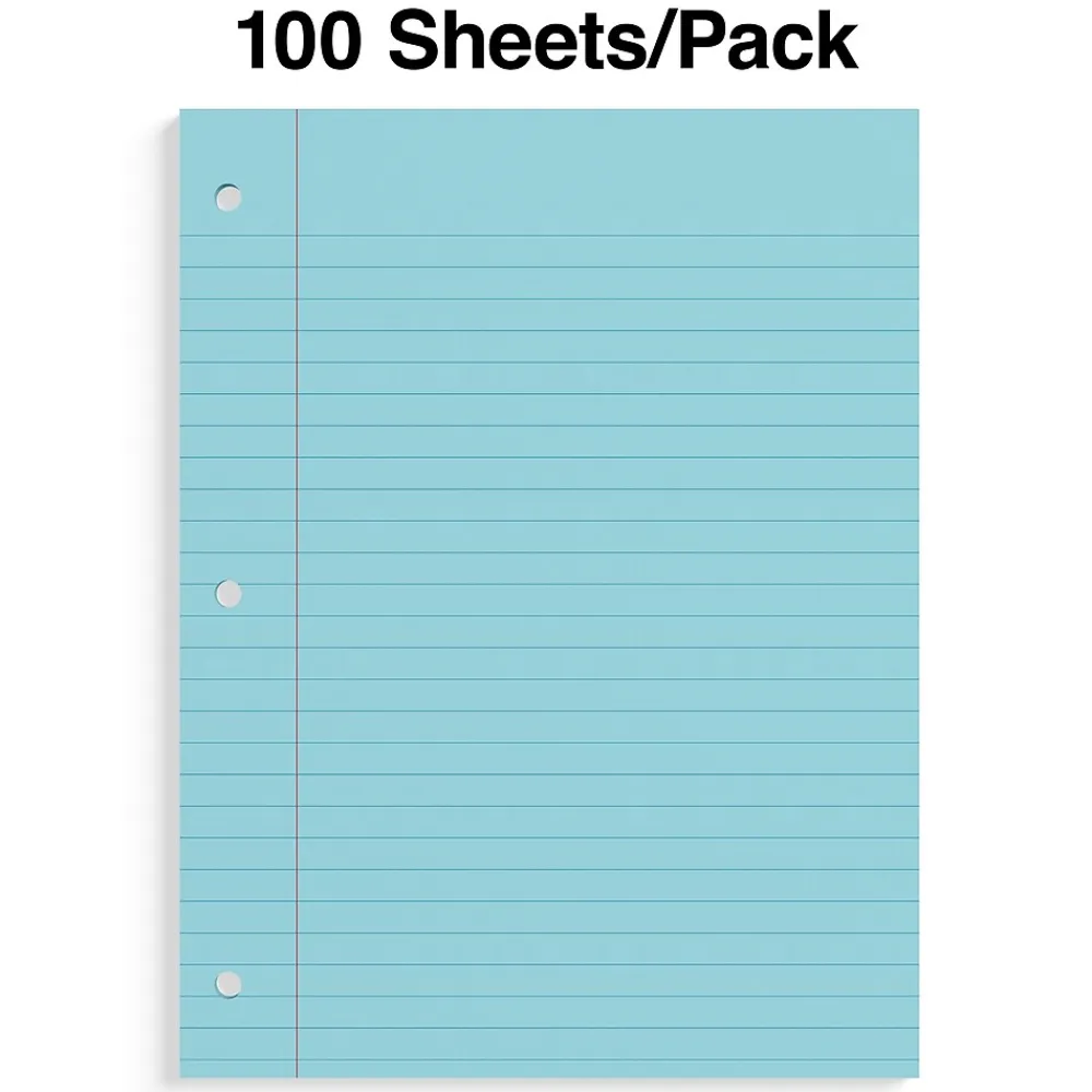 Filler Paper|Staples Wide Ruled Filler Paper, 8" x 10.5", Assorted Colors, 100 Sheets/Pack (TR41637)