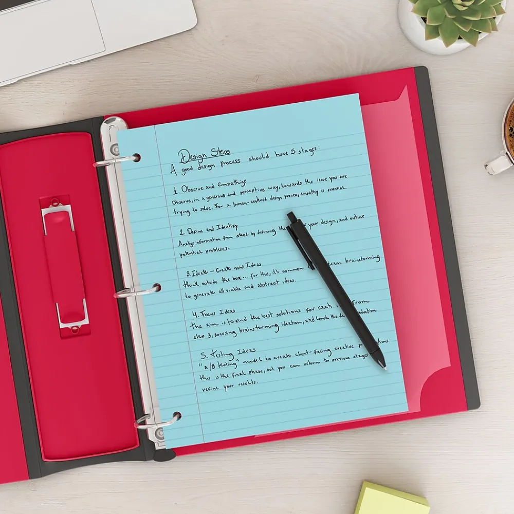 Filler Paper|Staples Wide Ruled Filler Paper, 8" x 10.5", Assorted Colors, 100 Sheets/Pack (TR41637)