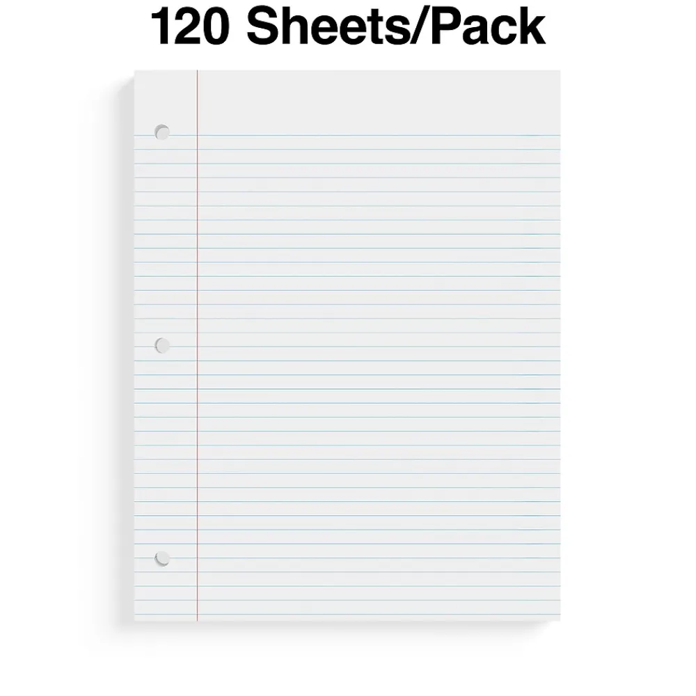 Filler Paper|Staples ® Wide Ruled Filler Paper, 8" x 10.5", White, 120 Sheets/Pack (ST37426D)