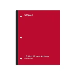 Subject Notebooks|Staples Wireless 1-Subject Notebook, 8.5" x 11", College Ruled, 80 Sheets, (ST58379) Red