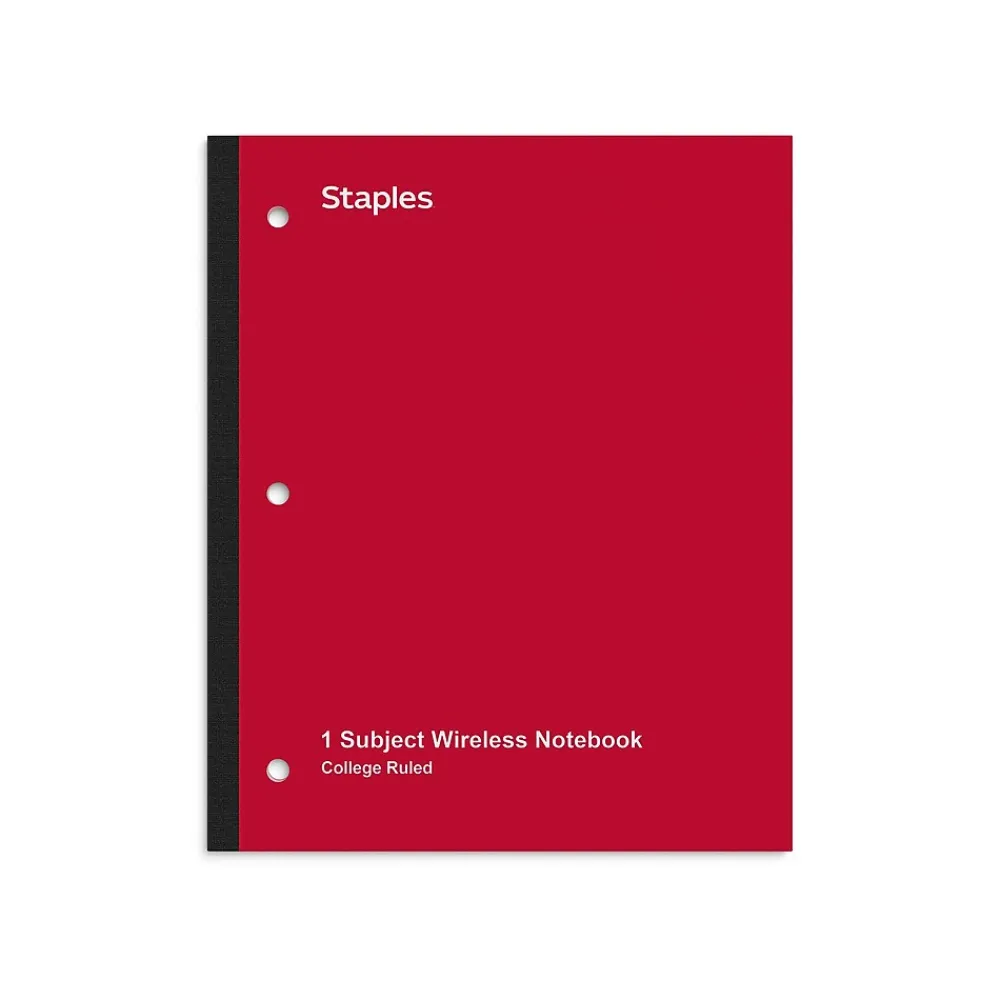 Subject Notebooks|Staples Wireless 1-Subject Notebook, 8.5" x 11", College Ruled, 80 Sheets, (ST58379) Red