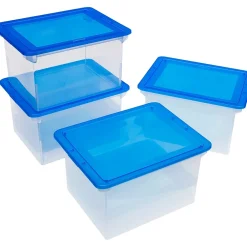 File Storage|Storex File Storage Box with Snap-On Lid, Letter/Legal Size, Clear/Blue (STX61508U01C)