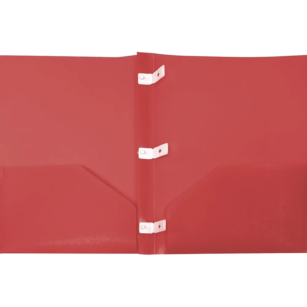 Pocket Folders|Storex 2-Pocket Poly Folder with Plastic Prongs, Red (50314U18C)