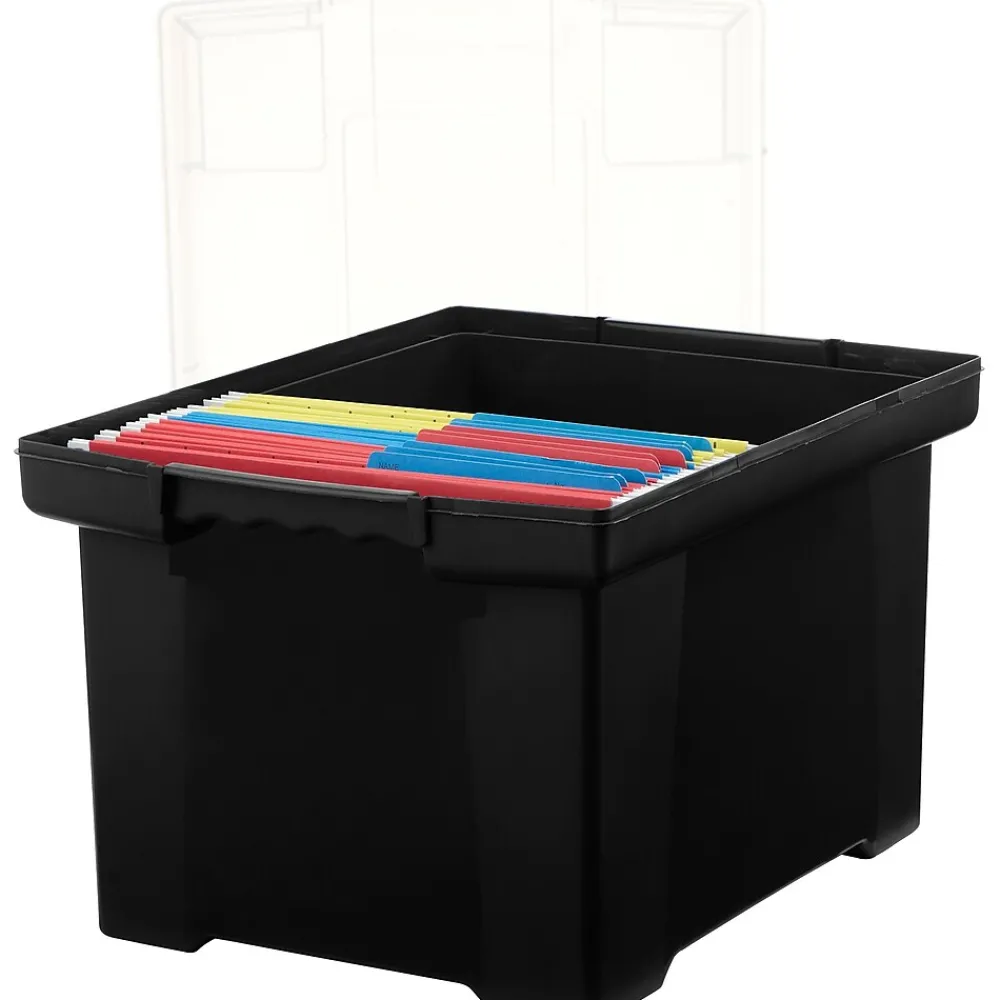 File Storage|Storex Storage Plastic File Tote with Comfort Grips, Letter/Legal Size, Black/Clear (61528U01C)