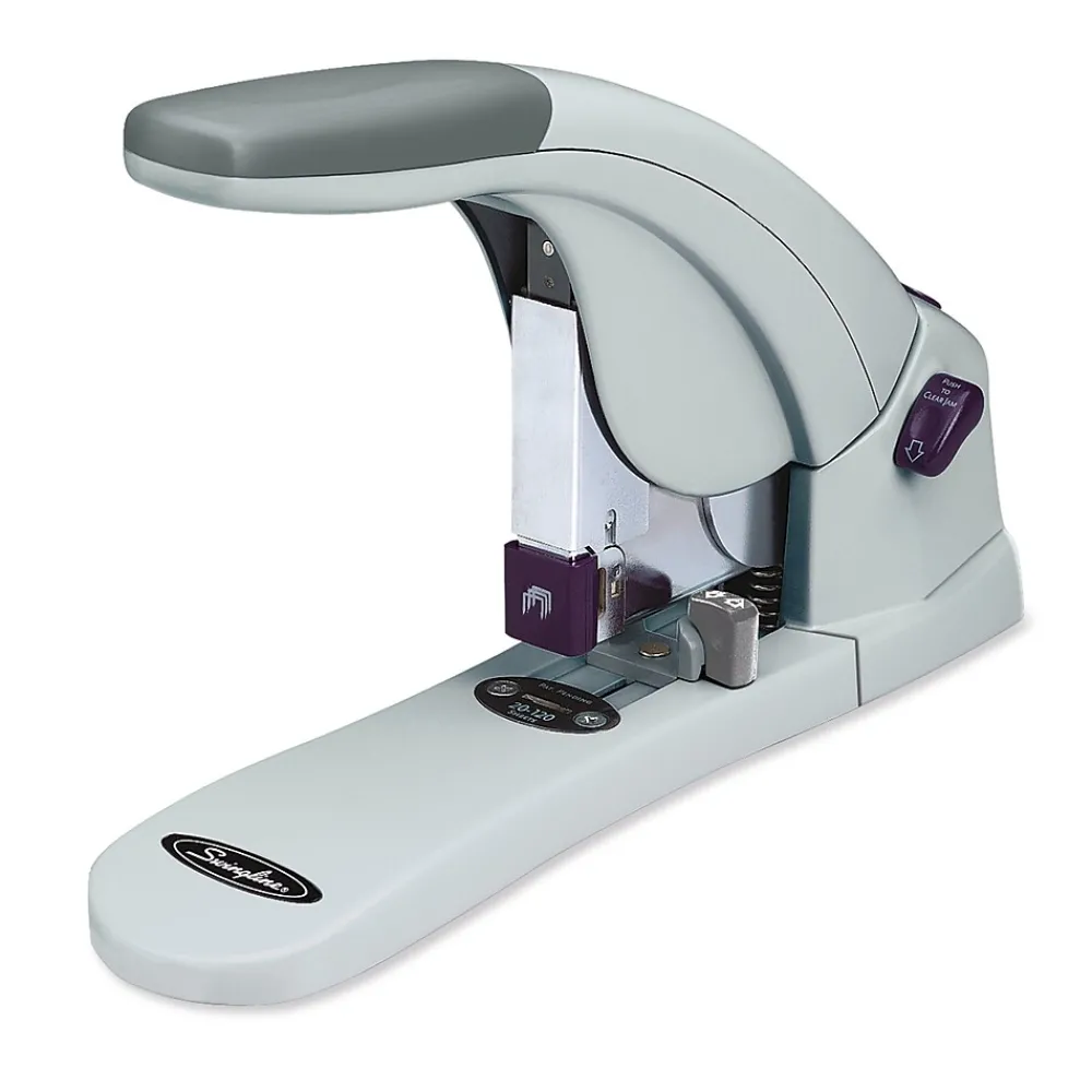 Staplers|Swingline LightTouch Desktop Stapler, 120-Sheet Capacity, Gray/Silver (90010)