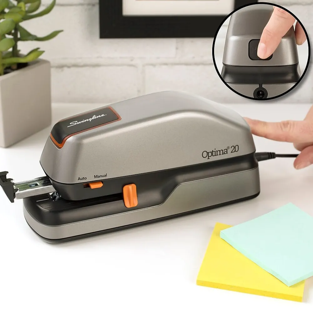 Staplers|Swingline Optima 20 Electric Desktop Stapler, 20-Sheet Capacity, Gray/Silver (48208)