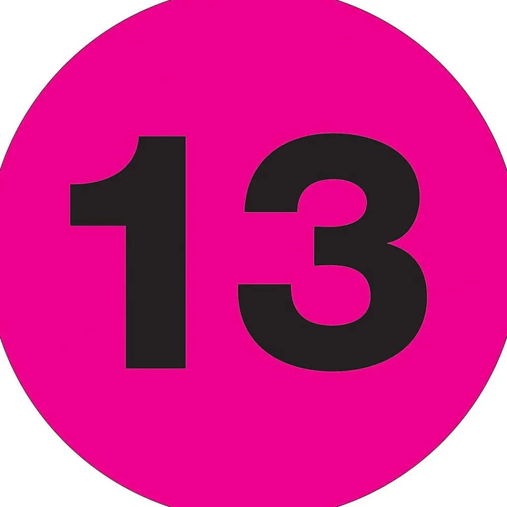 Labels|Tape Logic 2" Circle "13" Number Label, Fluorescent Pink, 500/Roll