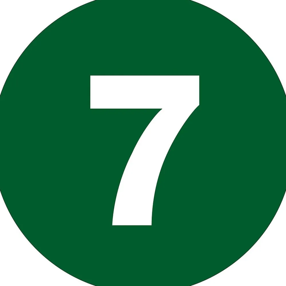 Labels|Tape Logic 2" Circle "7" Number Label, Dark Green, 500/Roll