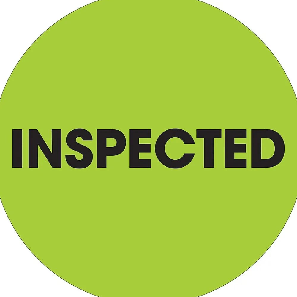Labels|Tape Logic 2" Circle "Inspected" Label, Fluorescent Green, 500/Roll