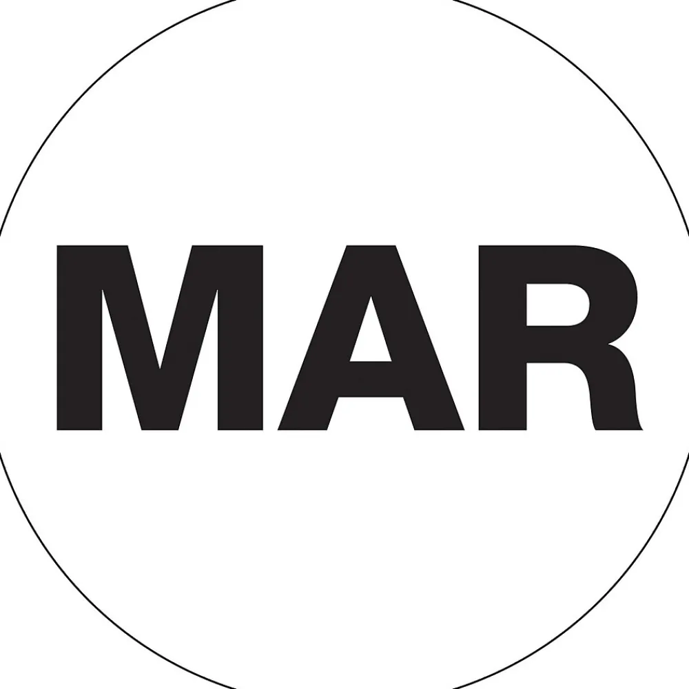 Labels|Tape Logic 1" Circle "MAR" Month of the Year Labels, White, 500/Roll