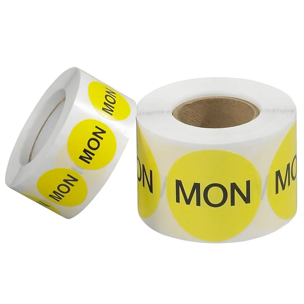 Labels|Tape Logic 1" Circle "MON" Days of the Week Label, Fluorescent Yellow, 500/Roll