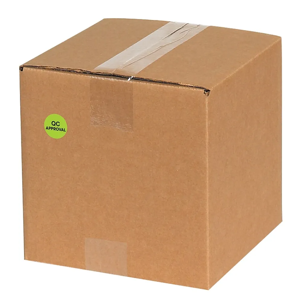 Labels|Tape Logic 1" Circle "QC Approval" Label, Fluorescent Green, 500/Roll