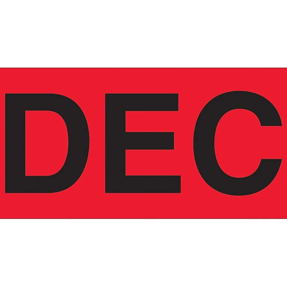 Labels|Tape Logic 3" x 2" Rectangle "DEC" Months of the Year Label, Fluorescent Red, 500/Roll