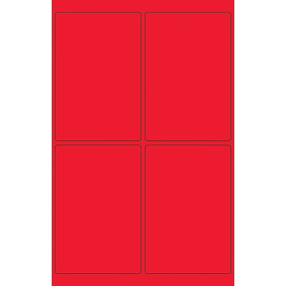 Labels|Tape Logic ® Rectangle Laser Labels, 4" x 6", Fluorescent Red, 400/Case (LL186RD)