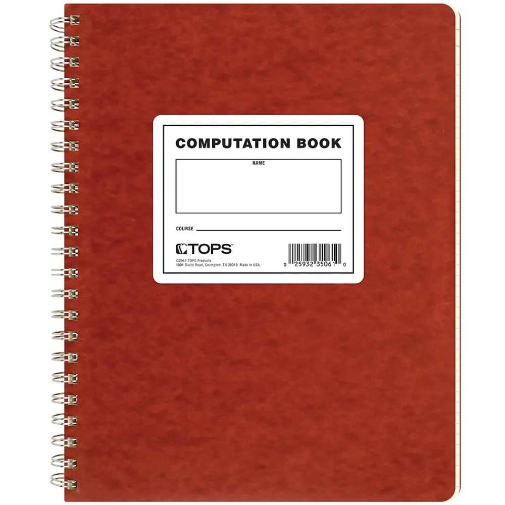 Notebooks|TOPS Computation Notebooks, 9.5" x 11.75", Graph Ruled, 76 Sheets, Red (35061)