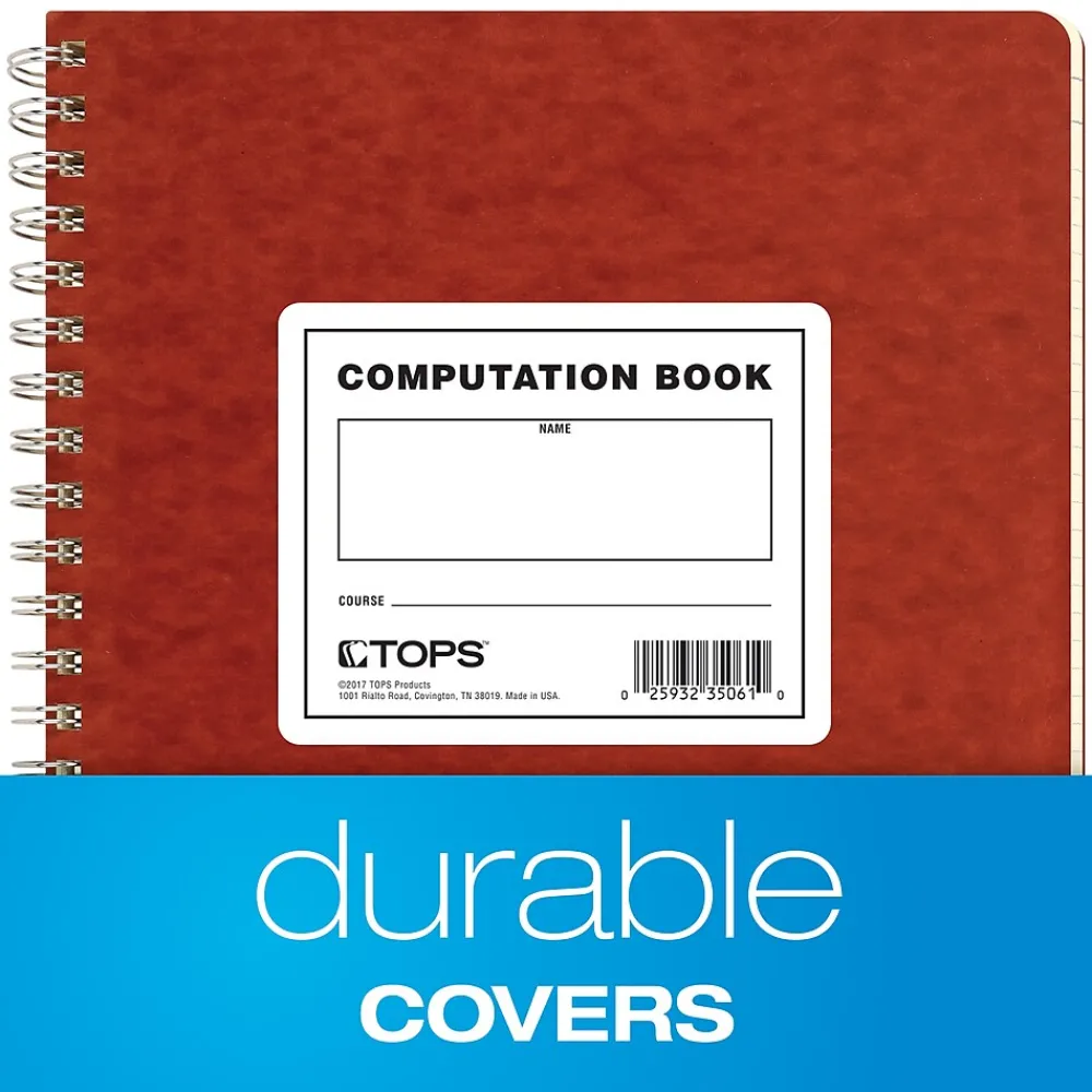 Notebooks|TOPS Computation Notebooks, 9.5" x 11.75", Graph Ruled, 76 Sheets, Red (35061)