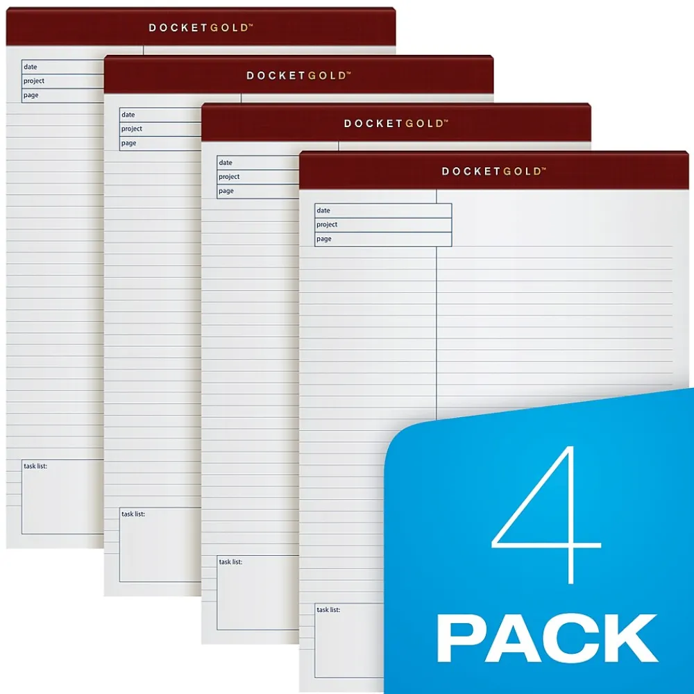 Notepads|TOPS Docket Gold Notepads, 8.5" x 11.75", Quad, White, 40 Sheets/Pad, 4 Pads/Pack (TOP 77102)