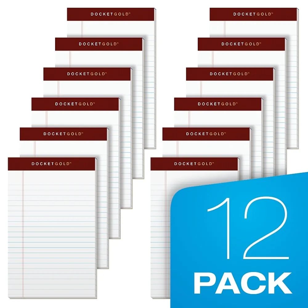 Notepads|TOPS Docket Gold Notepads, 5" x 8", White, 50 Sheets/Pad, 12 Pads/Pack (63910)