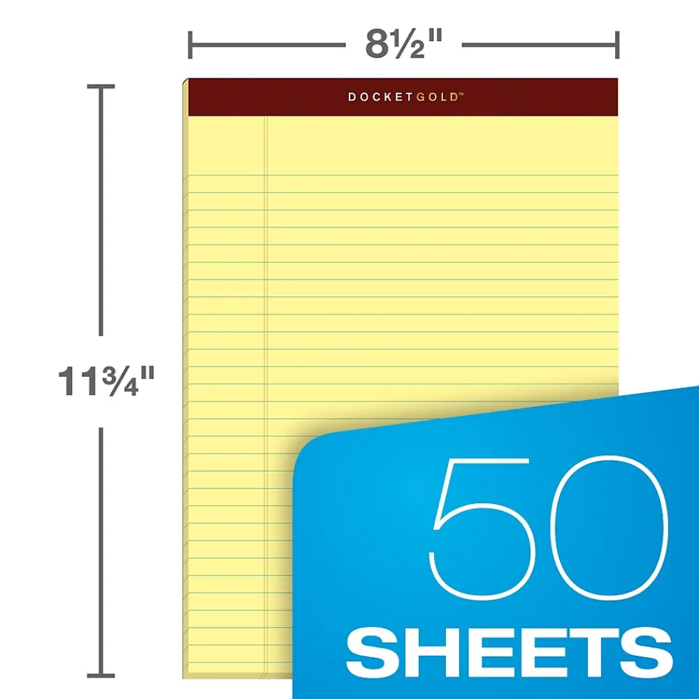 Notepads|TOPS Docket Gold Notepads, 8.5" x 11.75", Canary, 50 Sheets/Pad, 12 Pads/Pack (63950)