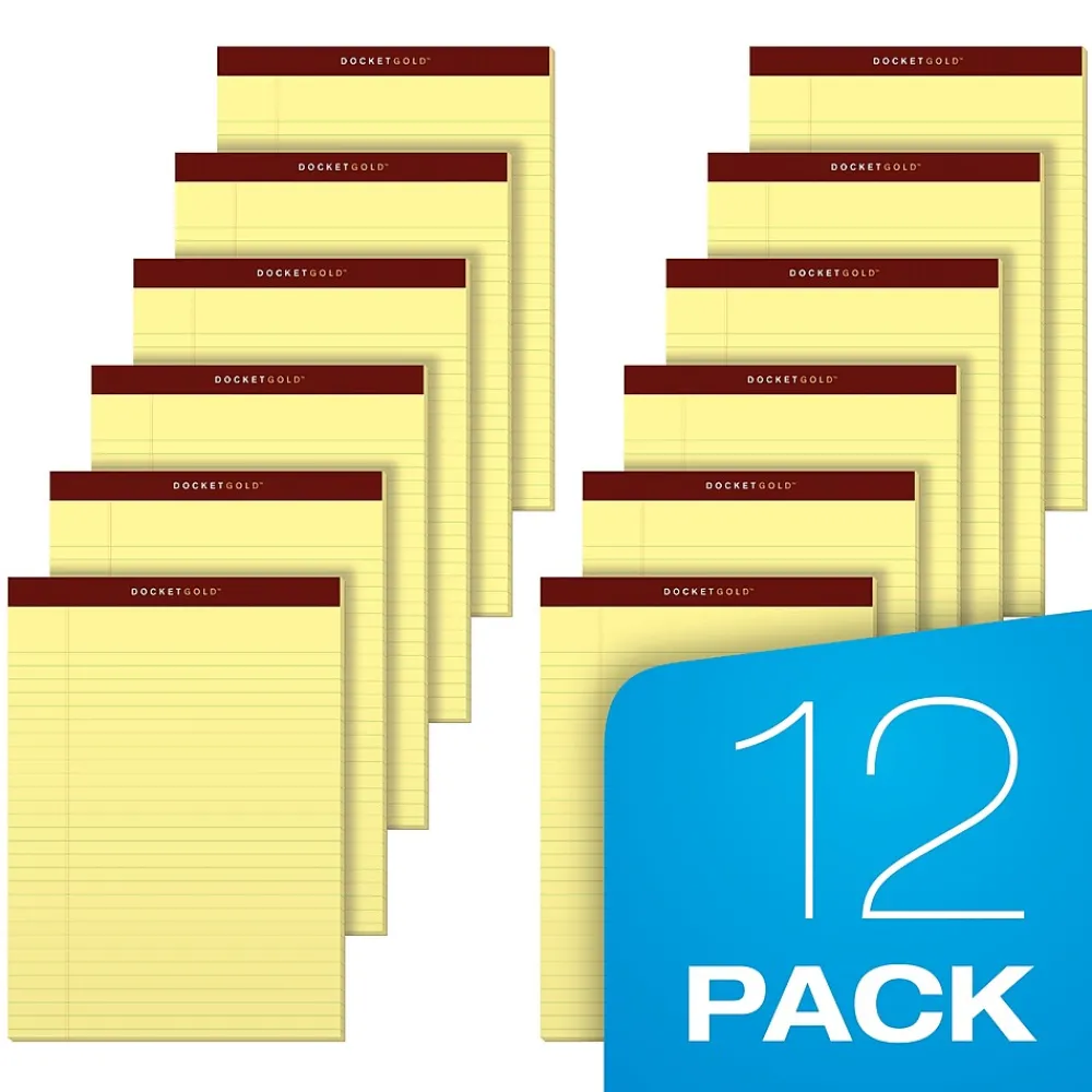 Notepads|TOPS Docket Gold Notepads, 8.5" x 11.75", Canary, 50 Sheets/Pad, 12 Pads/Pack (63950)