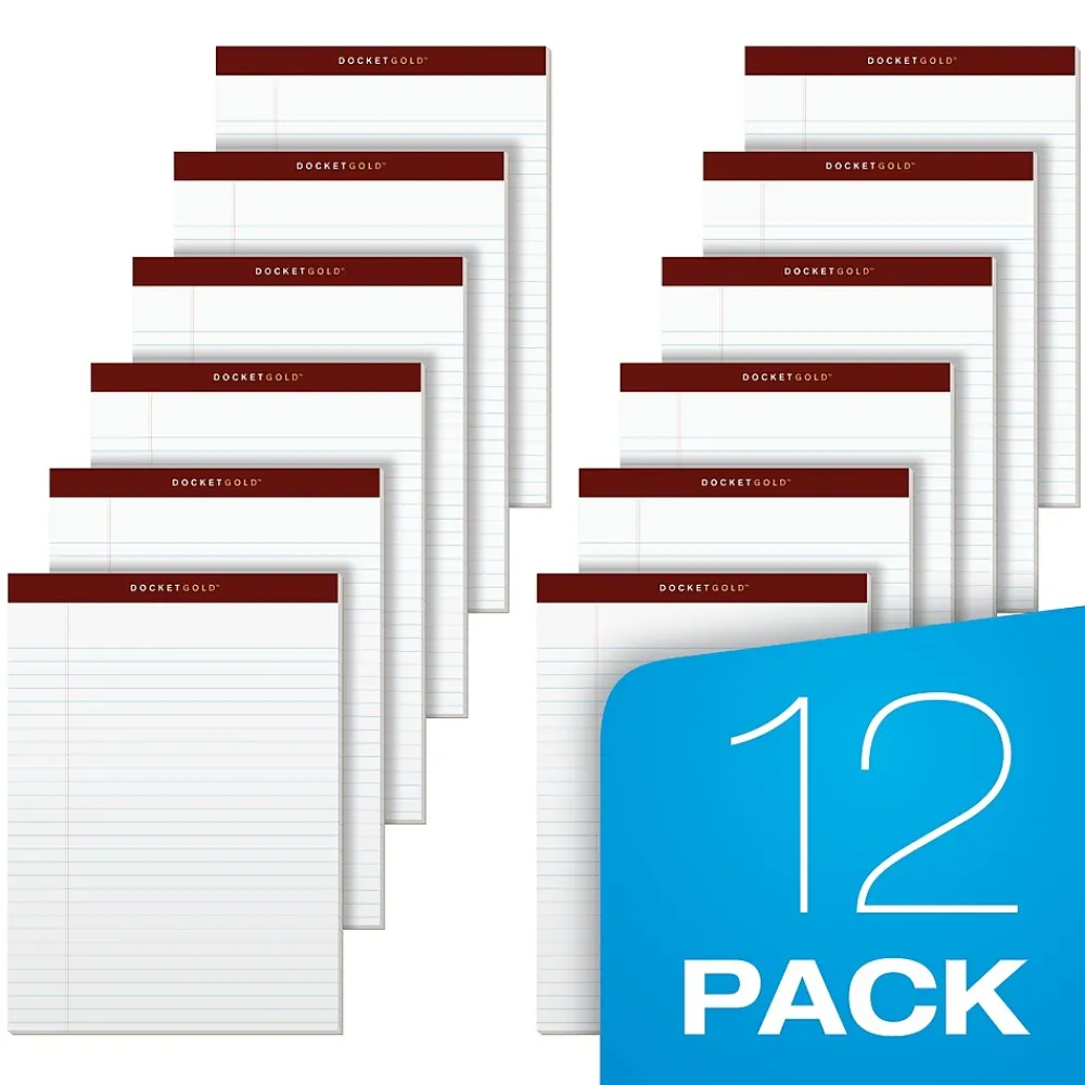Notepads|TOPS Docket Gold Notepads, 8.5" x 11.75", White, 50 Sheets/Pad, Dozen (63960)