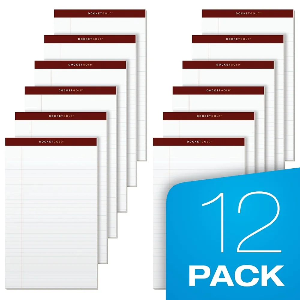 Notepads|TOPS Docket Gold Notepads, 8.5" x 14", White, 50 Sheets/Pad, 12 Pads/Pack (63990)