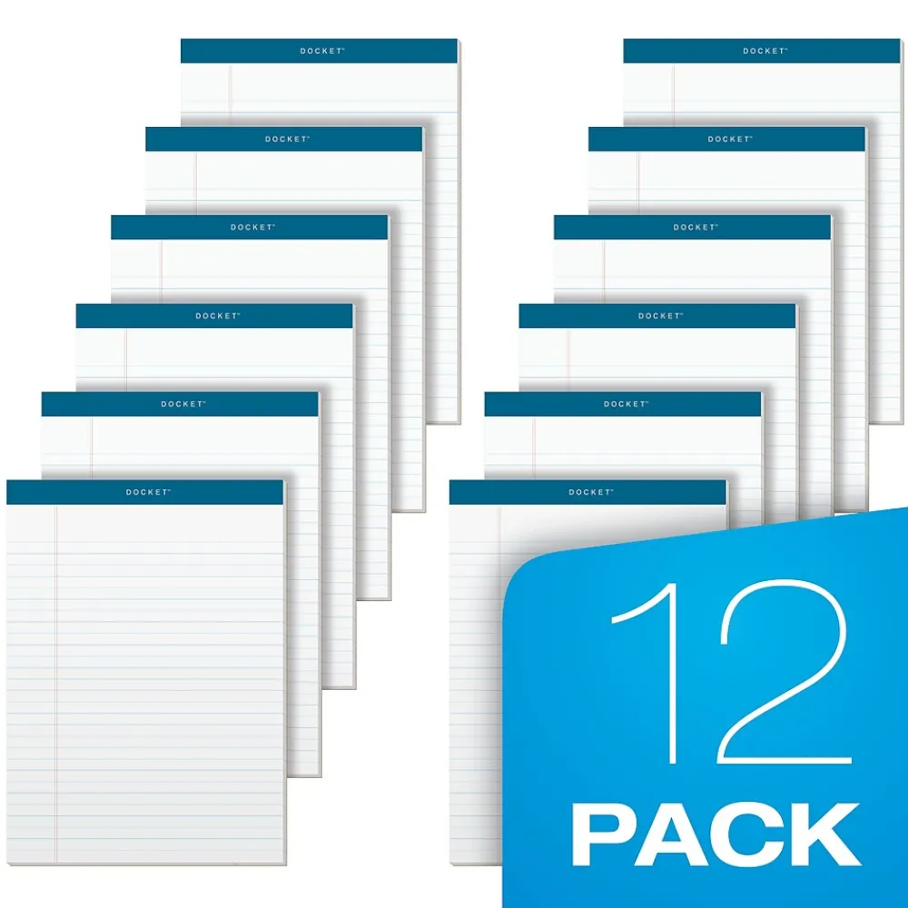 Notepads|TOPS Docket Notepad, 8.5" x 11.75", Legal Ruled, White, 50 Sheets/Pad, 12 Pads/Pack (TOP63410)