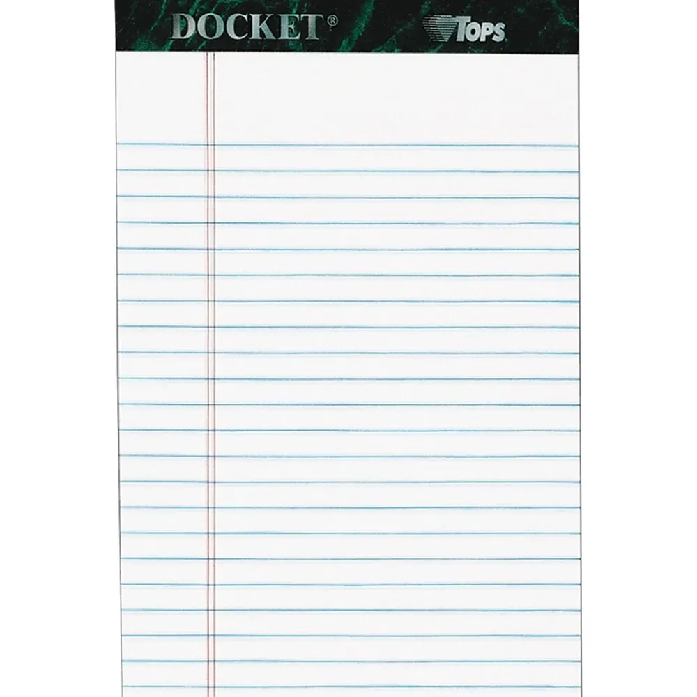 Notepads|TOPS Docket Notepad, 5" x 8", Narrow Ruled, White, 50 Sheets/Pad, 6 Pads/Pack (TOP63366)