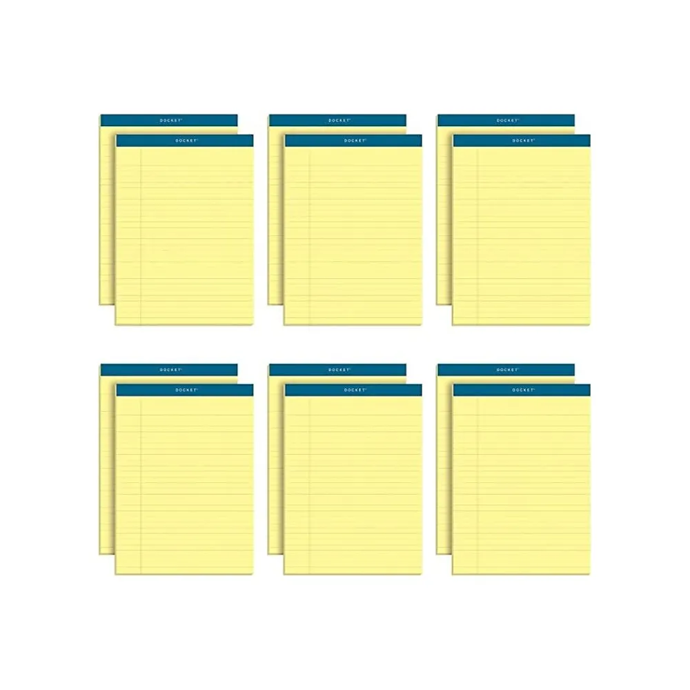 Notepads|TOPS Docket Notepads, 8.5" x 11.75", Wide Ruled, Canary, 50 Sheets/Pad, 12 Pads/Pack (TOP63400)