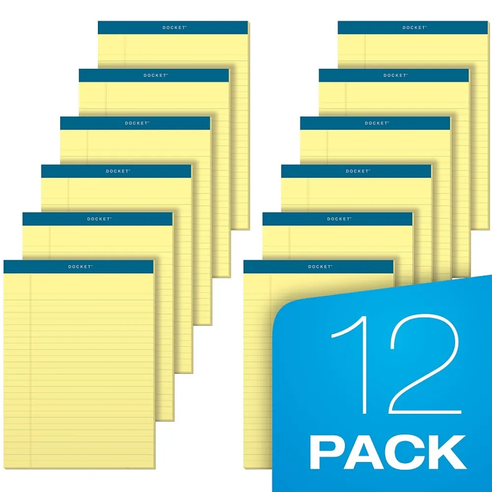 Notepads|TOPS Docket Notepads, 8.5" x 11.75", Wide Ruled, Canary, 50 Sheets/Pad, 12 Pads/Pack (TOP63400)