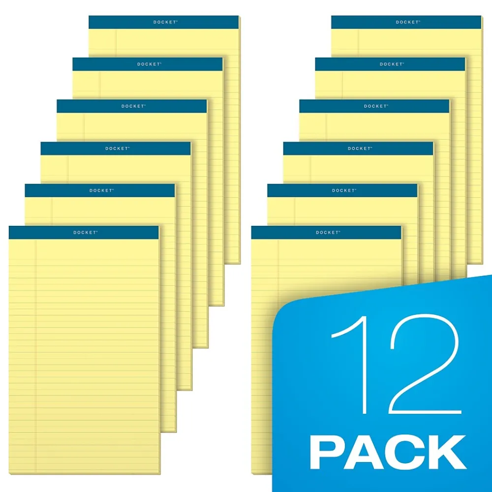 Notepads|TOPS Docket Notepads, 8.5" x 14", Wide, Canary, 50 Sheets/Pad, 12 Pads/Pack (TOP 63580)