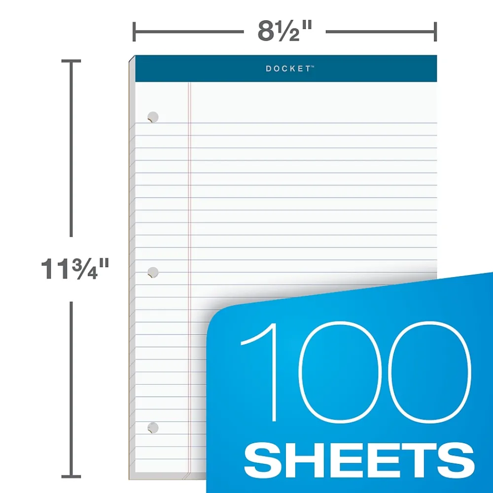 Notepads|TOPS Docket Notepads, 8.25" x 11.75", Wide, White, 100 Sheets/Pad, 6 Pads/Pack (TOP 63437)
