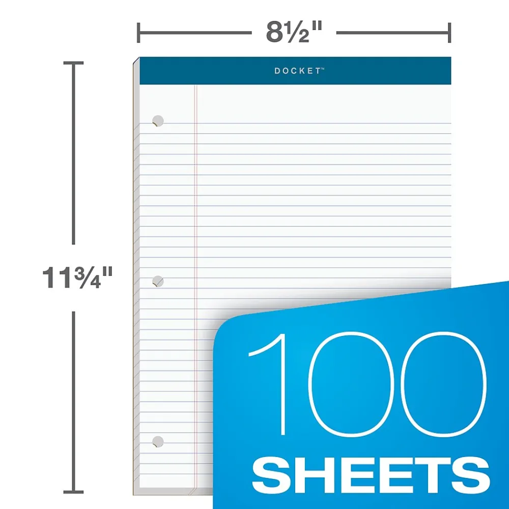 Notepads|TOPS Double Docket Notepad, 8.5" x 11.75", College, White, 100 Sheets/Pad (TOP 63384)