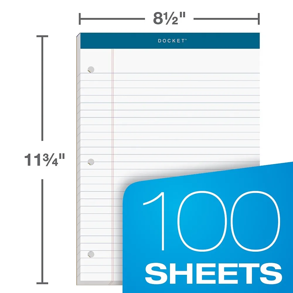 Notepads|TOPS Double Docket Writing Tablet, 8-1/2" x 11-3/4", Legal Ruled, White, 100 Sheets/Pad (63379)