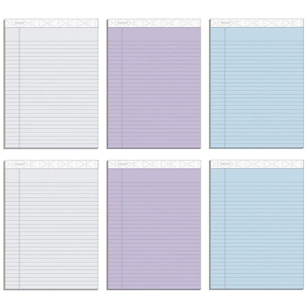 Notepads|TOPS Prism Notepad, 8.5" x 11.75", Wide Ruled, Assorted, 50 Sheets/Pad, 6 Pads/Pack (TOP63116)