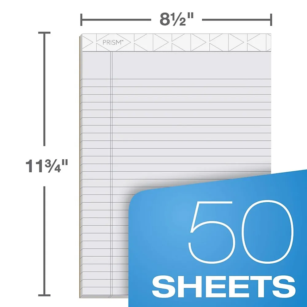 Notepads|TOPS Prism Notepad, 8.5" x 11.75", Wide Ruled, Assorted, 50 Sheets/Pad, 6 Pads/Pack (TOP63116)
