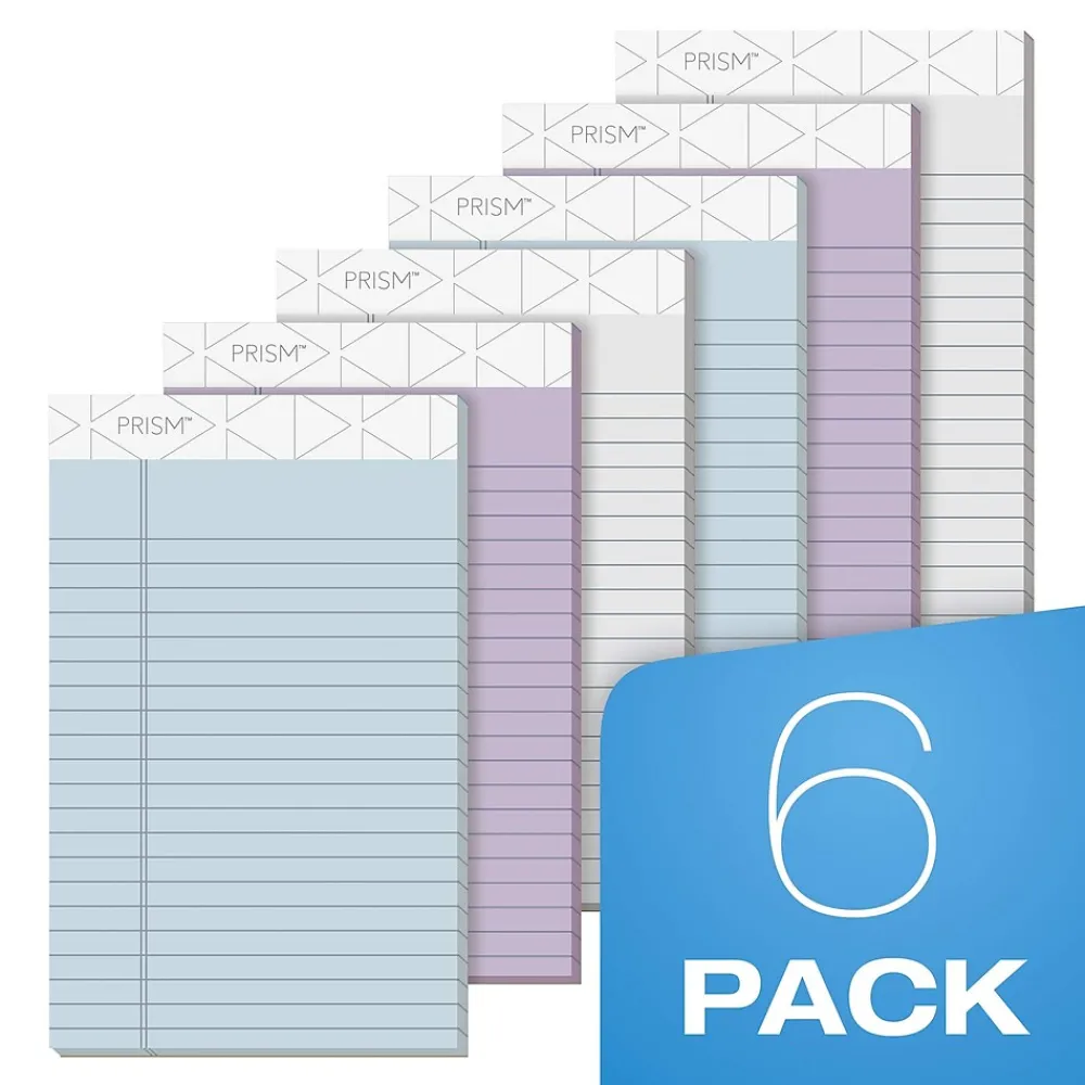 Notepads|TOPS Prism Notepad, 8.5" x 11.75", Wide Ruled, Assorted, 50 Sheets/Pad, 6 Pads/Pack (TOP63116)