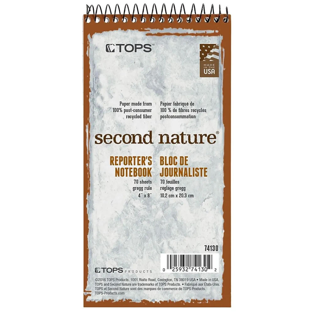 Notepads|TOPS Second Nature Reporter's Notebook, 4" x 8", Gregg Ruled, Assorted Colors, 70 Sheets/Pad (74130)