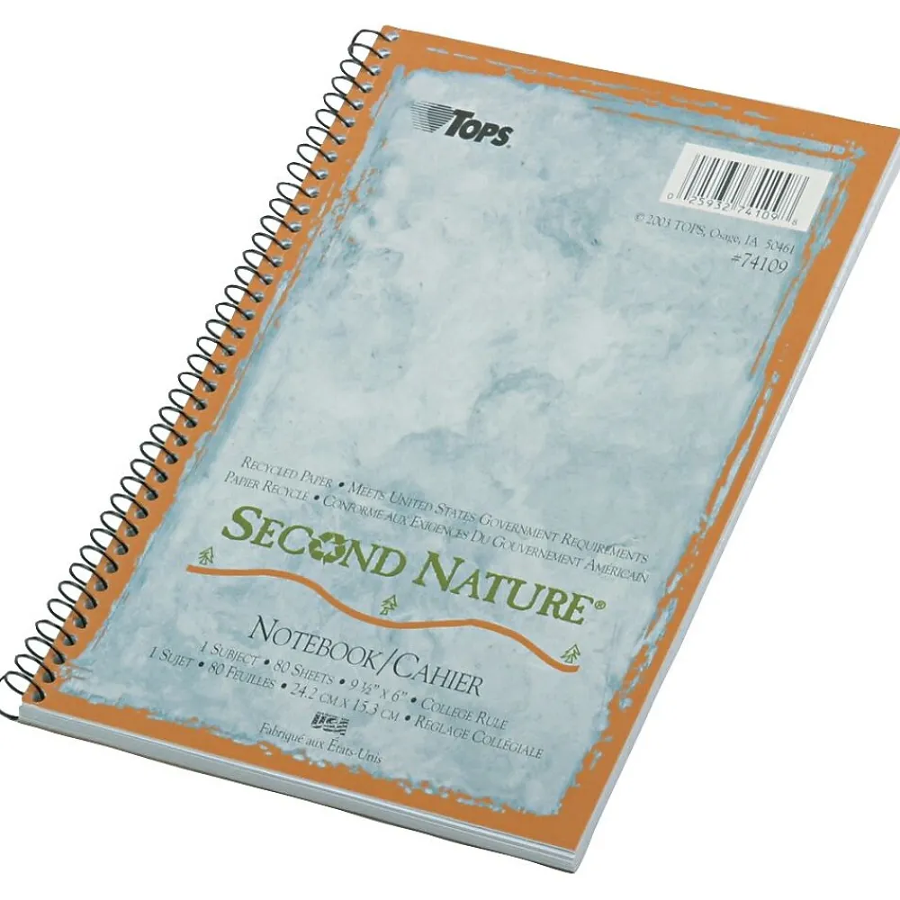 Subject Notebooks|TOPS Second Nature 1-Subject Notebooks, 6" x 9.5", College Ruled, 80 Sheets, Blue (74109)