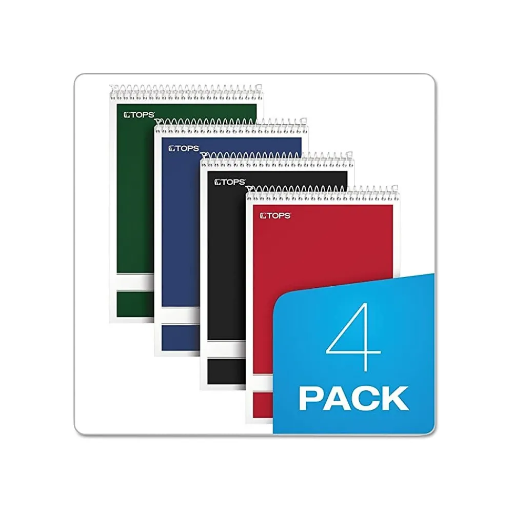 Notepads|TOPS Steno Book, 6" x 9", Gregg Ruled, 80 Sheets, Assorted Colors, 4/Pack (80221)
