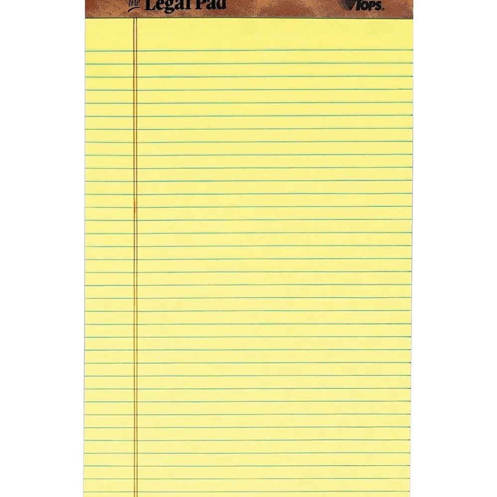 Notepads|TOPS The Legal Pad Writing Pad, Canary, Legal Ruled, 50 Sheets/Pad, 12/Pack