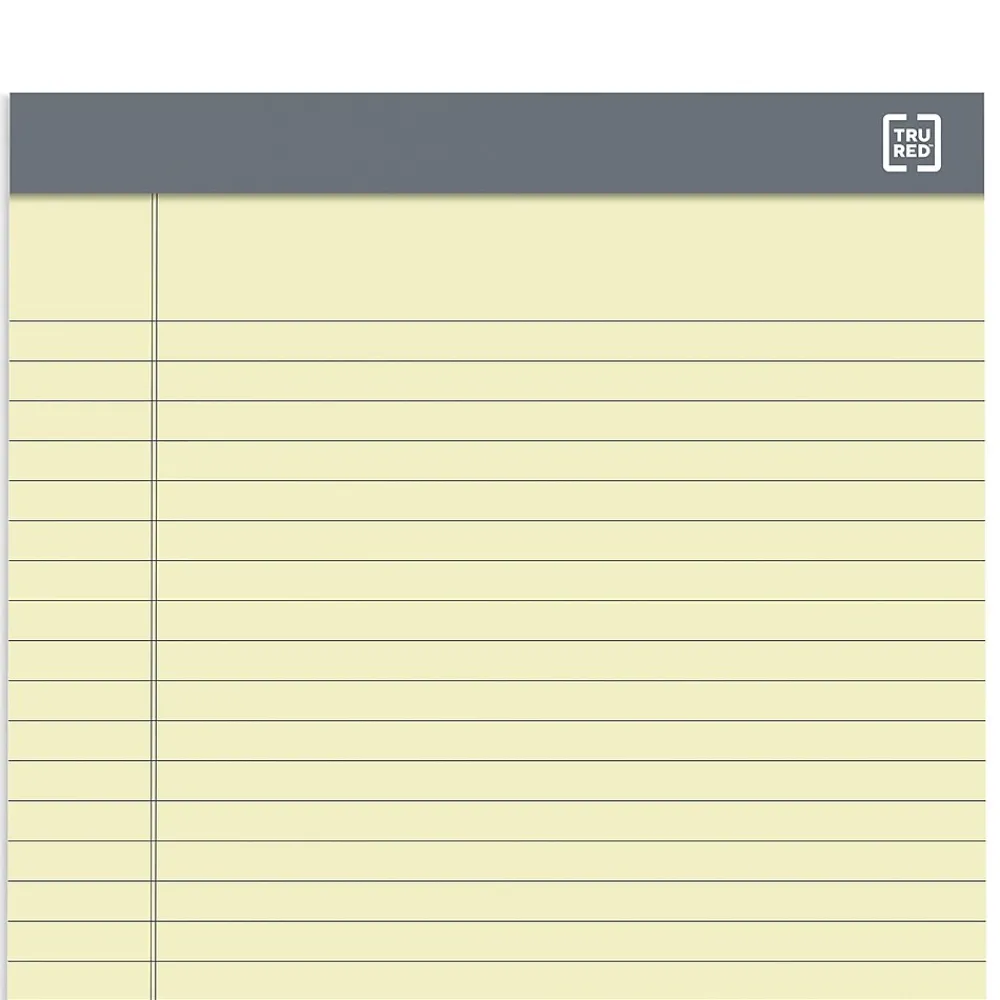 Notepads|TRU RED ™ Achieve Notepad, 8.5" x 11.75", Wide Ruled, Canary, 50 Sheets/Pad, 6 Pads/Pack (TR57364)