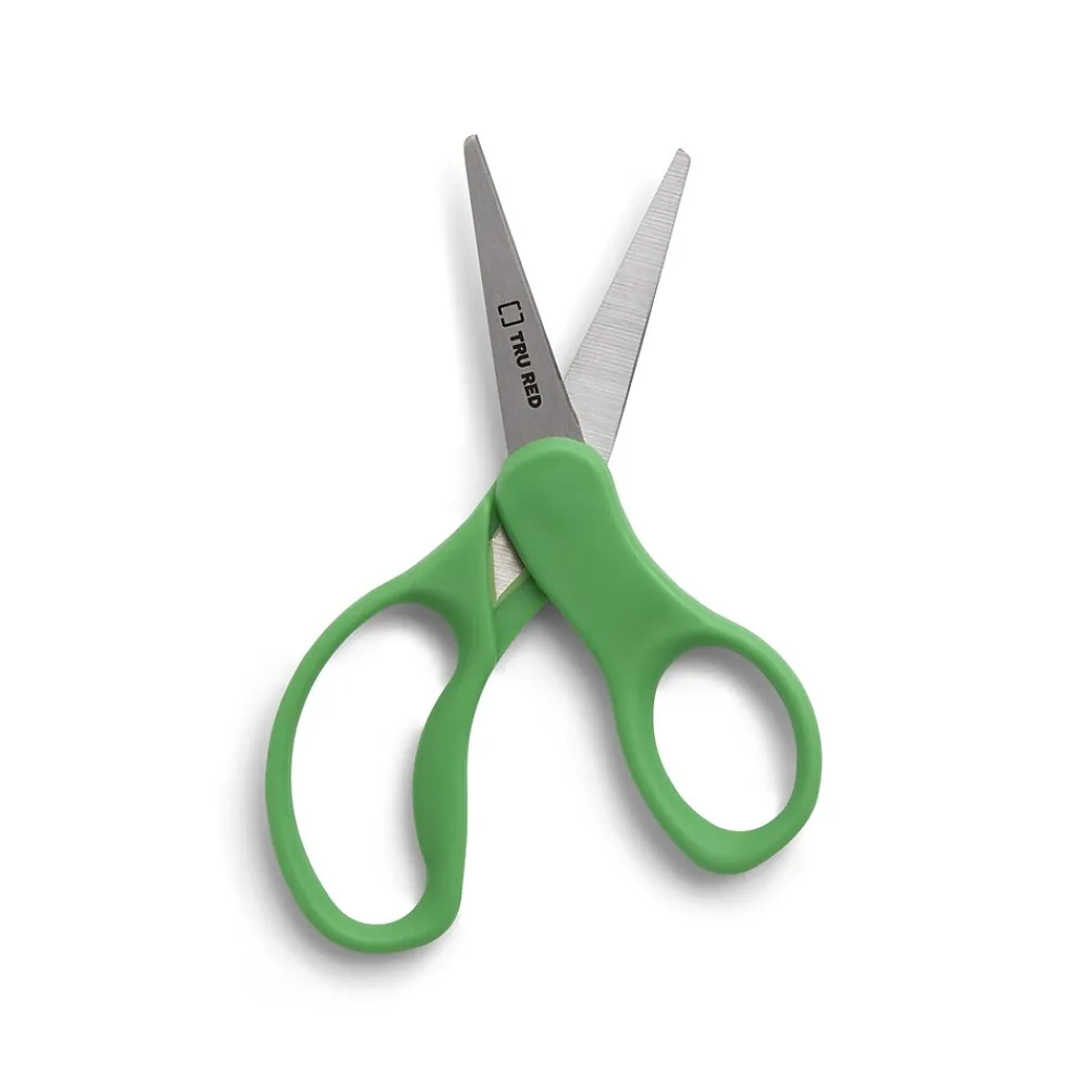 Scissors|TRU RED ™ Junior 5" Kids Pointed Tip Stainless Steel Scissors, Straight Handle, Right & Left Handed, 2/Pack (TR55053)