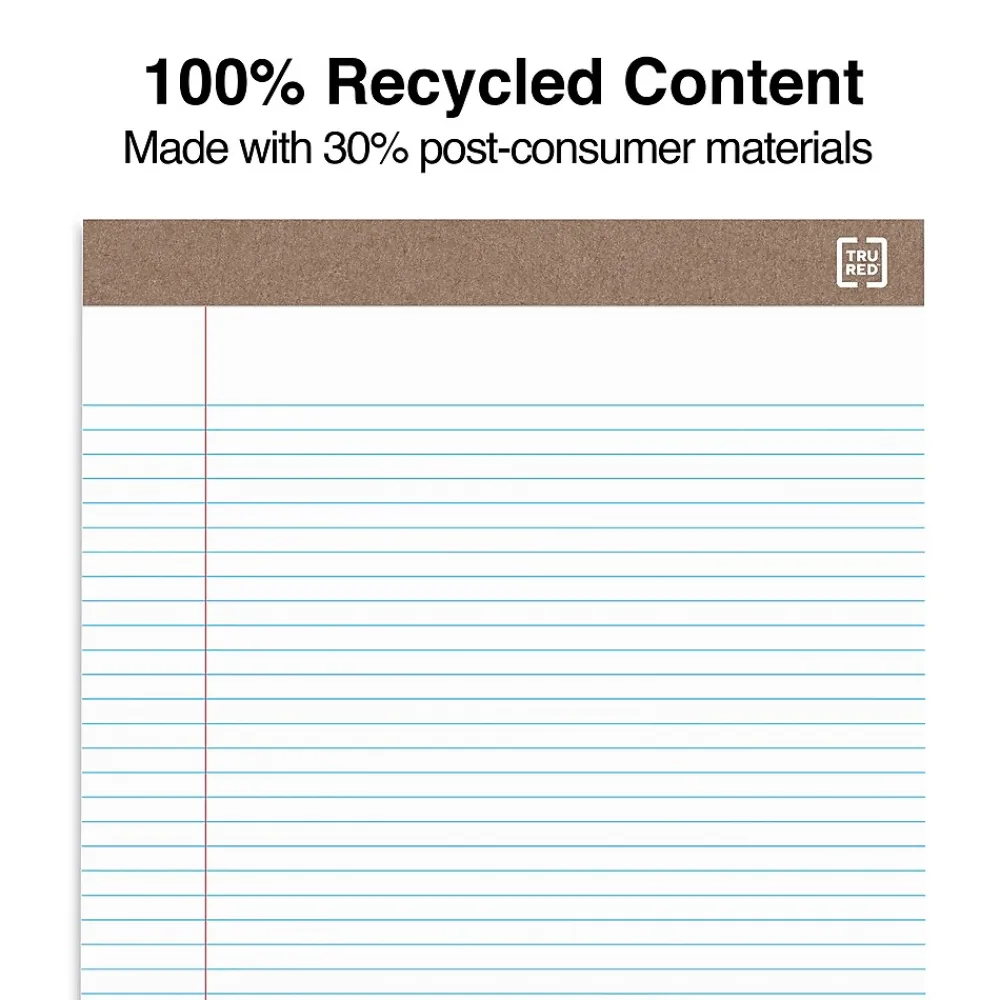 Notepads|TRU RED ™ Notepad, 8.5" x 11.75", Narrow Ruled, , 50 Sheets/Pad, Dozen (TR59938/TR58187) White