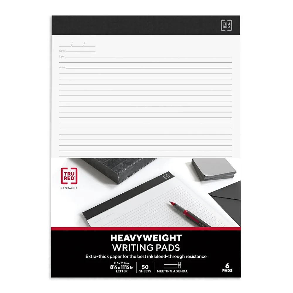 Notepads|TRU RED ™ Notepads, 8.5" x 11.75", Meeting Agenda Format Ruled, White, 50 Sheets/Pad, 6 Pads/Pack (TR57380)