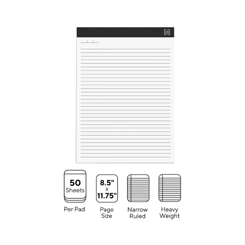 Notepads|TRU RED ™ Notepads, 8.5" x 11.75", Narrow Ruled, , 50 Sheets/Pad, 12 Pads/Pack (TR57384) White